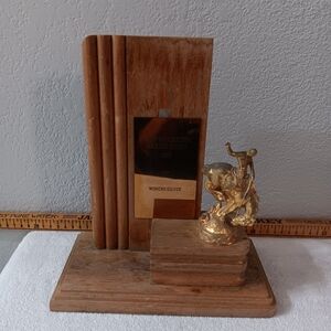 Vintage Wooden Trophy with Gold Figurine